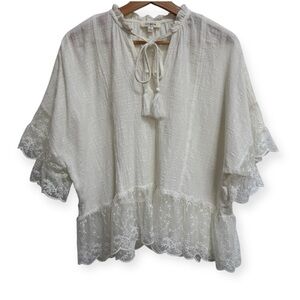 Umgee Bohemian Lace Cotton Oversized Blouse Top Small